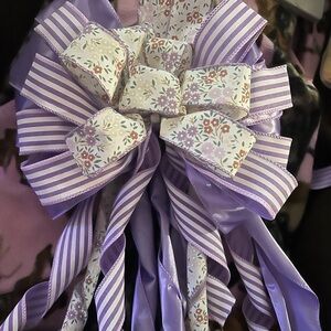 Lavender Floral & Stripe Ribbon Bow